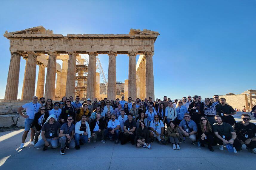 Samsung Food team at the Parthenon, Acropolis in Athens, celebrating collaboration and innovation.